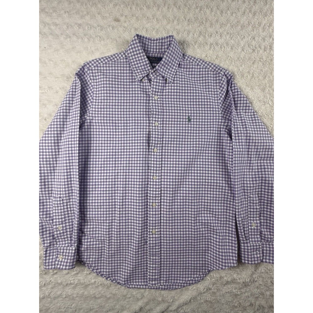 Polo Ralph Lauren Classic Fit Gingham Oxford Button-Up Shirt Purple Cream S
